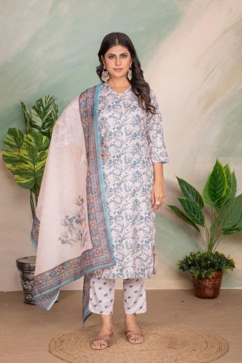FANCY RAYON PRINTED TOP BOTTOM WITH DUPATTA WHITE