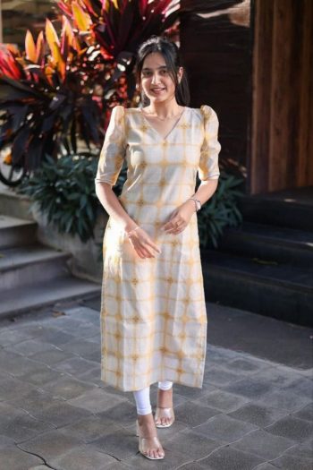 FANCY RAYON SLUB DIGITAL PRINTED ONLY KURTI YELLOW
