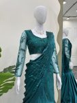 FANCY SATIN THREAD SEQUENCE WORK LEHENGA SAREE WITH UNSTITCHED BLOUSE PARTY WEAR WHOLESALE PRICE ETHNIC GARMENT (5)