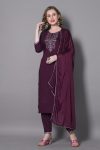 FANCY SILK BLEND EMBROIDERY WORK TOP BOTTOM WITH DUPATTA MAROON