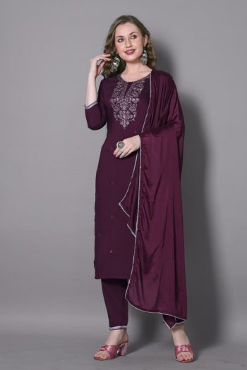FANCY SILK BLEND EMBROIDERY WORK TOP BOTTOM WITH DUPATTA MAROON