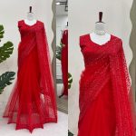 FANCY SOFT NET THREAD SEQUENCE WORK SAREE WITH UNSTITCHED BLOUSE PARTY WEAR WHOLESALE PRICE ETHNIC GARMENT (5)
