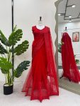 FANCY SOFT NET THREAD SEQUENCE WORK SAREE WITH UNSTITCHED BLOUSE PARTY WEAR WHOLESALE PRICE ETHNIC GARMENT (5)