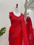 FANCY SOFT NET THREAD SEQUENCE WORK SAREE WITH UNSTITCHED BLOUSE PARTY WEAR WHOLESALE PRICE ETHNIC GARMENT (5)