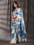 FANCY VICHITRA SILK FLORAL PRINTED EMBROIDERY SEQUENCE BOREDR WORK SAREE WITH UNSTITCHED BLOUSE PARTY WEAR WHOLESALE PRICE ETHNIC GARMENT (9)