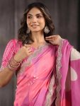 FANCY VICHITRA SILK FLORAL PRINTED EMBROIDERY SEQUENCE BOREDR WORK SAREE WITH UNSTITCHED BLOUSE PARTY WEAR WHOLESALE PRICE ETHNIC GARMENT (4)