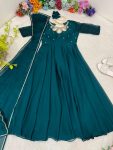 FASHIONABLE BLAACK RANGOLI GEORGETTE EMBROIDERY NECK DESIGNER GOWN WITH DUPATTA PARTY WEAR WHOLESALE PRICE ETHNIC GARMENT (4)