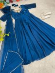 FASHIONABLE BLAACK RANGOLI GEORGETTE EMBROIDERY NECK DESIGNER GOWN WITH DUPATTA PARTY WEAR WHOLESALE PRICE ETHNIC GARMENT (8)