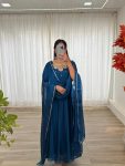 FASHIONABLE BLAACK RANGOLI GEORGETTE EMBROIDERY NECK DESIGNER GOWN WITH DUPATTA PARTY WEAR WHOLESALE PRICE ETHNIC GARMENT (8)
