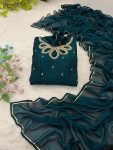 FASHIONABLE BLAACK RANGOLI GEORGETTE EMBROIDERY NECK DESIGNER GOWN WITH DUPATTA PARTY WEAR WHOLESALE PRICE ETHNIC GARMENT (4)