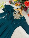 FASHIONABLE BLAACK RANGOLI GEORGETTE EMBROIDERY NECK DESIGNER GOWN WITH DUPATTA PARTY WEAR WHOLESALE PRICE ETHNIC GARMENT (4)