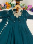 FASHIONABLE BLAACK RANGOLI GEORGETTE EMBROIDERY NECK DESIGNER GOWN WITH DUPATTA PARTY WEAR WHOLESALE PRICE ETHNIC GARMENT (4)