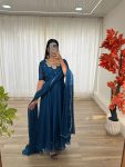 FASHIONABLE BLAACK RANGOLI GEORGETTE EMBROIDERY NECK DESIGNER GOWN WITH DUPATTA PARTY WEAR WHOLESALE PRICE ETHNIC GARMENT (8)