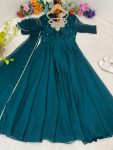 FASHIONABLE BLAACK RANGOLI GEORGETTE EMBROIDERY NECK DESIGNER GOWN WITH DUPATTA PARTY WEAR WHOLESALE PRICE ETHNIC GARMENT (4)