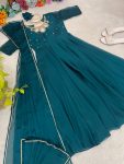 FASHIONABLE BLAACK RANGOLI GEORGETTE EMBROIDERY NECK DESIGNER GOWN WITH DUPATTA PARTY WEAR WHOLESALE PRICE ETHNIC GARMENT (4)