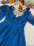 FASHIONABLE BLAACK RANGOLI GEORGETTE EMBROIDERY NECK DESIGNER GOWN WITH DUPATTA PARTY WEAR WHOLESALE PRICE ETHNIC GARMENT (8)