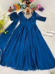 FASHIONABLE BLAACK RANGOLI GEORGETTE EMBROIDERY NECK DESIGNER GOWN WITH DUPATTA PARTY WEAR WHOLESALE PRICE ETHNIC GARMENT (8)
