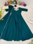 FASHIONABLE BLAACK RANGOLI GEORGETTE EMBROIDERY NECK DESIGNER GOWN WITH DUPATTA PARTY WEAR WHOLESALE PRICE ETHNIC GARMENT (4)