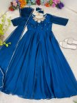 FASHIONABLE BLAACK RANGOLI GEORGETTE EMBROIDERY NECK DESIGNER GOWN WITH DUPATTA PARTY WEAR WHOLESALE PRICE ETHNIC GARMENT (8)