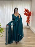 FASHIONABLE BLAACK RANGOLI GEORGETTE EMBROIDERY NECK DESIGNER GOWN WITH DUPATTA PARTY WEAR WHOLESALE PRICE ETHNIC GARMENT (4)