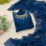 FASHIONABLE BLAACK RANGOLI GEORGETTE EMBROIDERY NECK DESIGNER GOWN WITH DUPATTA PARTY WEAR WHOLESALE PRICE ETHNIC GARMENT (8)