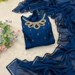 FASHIONABLE BLAACK RANGOLI GEORGETTE EMBROIDERY NECK DESIGNER GOWN WITH DUPATTA PARTY WEAR WHOLESALE PRICE ETHNIC GARMENT (8)