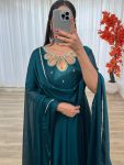 FASHIONABLE BLAACK RANGOLI GEORGETTE EMBROIDERY NECK DESIGNER GOWN WITH DUPATTA PARTY WEAR WHOLESALE PRICE ETHNIC GARMENT (4)