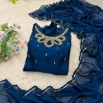 FASHIONABLE BLAACK RANGOLI GEORGETTE EMBROIDERY NECK DESIGNER GOWN WITH DUPATTA PARTY WEAR WHOLESALE PRICE ETHNIC GARMENT (8)
