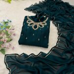 FASHIONABLE BLAACK RANGOLI GEORGETTE EMBROIDERY NECK DESIGNER GOWN WITH DUPATTA PARTY WEAR WHOLESALE PRICE ETHNIC GARMENT (4)