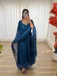 FASHIONABLE BLACK RANGOLI GEORGETTE EMBROIDERY NECK DESIGNER GOWN WITH DUPATTA BLUE