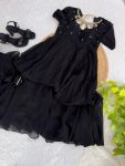 FASHIONABLE BLACK RANGOLI GEORGETTE EMBROIDERY NECK DESIGNER GOWN WITH DUPATTA PARTY WEAR WHOLESALE PRICE ETHNIC GARMENT (12)