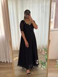 FASHIONABLE BLACK RANGOLI GEORGETTE EMBROIDERY NECK DESIGNER GOWN WITH DUPATTA PARTY WEAR WHOLESALE PRICE ETHNIC GARMENT (12)