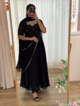 FASHIONABLE BLACK RANGOLI GEORGETTE EMBROIDERY NECK DESIGNER GOWN WITH DUPATTA PARTY WEAR WHOLESALE PRICE ETHNIC GARMENT (12)