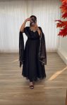 FASHIONABLE BLACK RANGOLI GEORGETTE EMBROIDERY NECK DESIGNER GOWN WITH DUPATTA PARTY WEAR WHOLESALE PRICE ETHNIC GARMENT (12)