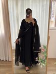 FASHIONABLE BLACK RANGOLI GEORGETTE EMBROIDERY NECK DESIGNER GOWN WITH DUPATTA PARTY WEAR WHOLESALE PRICE ETHNIC GARMENT (12)