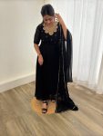 FASHIONABLE BLACK RANGOLI GEORGETTE EMBROIDERY NECK DESIGNER GOWN WITH DUPATTA PARTY WEAR WHOLESALE PRICE ETHNIC GARMENT (12)