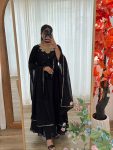FASHIONABLE BLACK RANGOLI GEORGETTE EMBROIDERY NECK DESIGNER GOWN WITH DUPATTA PARTY WEAR WHOLESALE PRICE ETHNIC GARMENT (12)