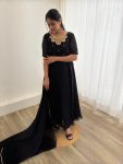 FASHIONABLE BLACK RANGOLI GEORGETTE EMBROIDERY NECK DESIGNER GOWN WITH DUPATTA PARTY WEAR WHOLESALE PRICE ETHNIC GARMENT (12)