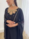 FASHIONABLE BLACK RANGOLI GEORGETTE EMBROIDERY NECK DESIGNER GOWN WITH DUPATTA PARTY WEAR WHOLESALE PRICE ETHNIC GARMENT (12)