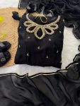 FASHIONABLE BLACK RANGOLI GEORGETTE EMBROIDERY NECK DESIGNER GOWN WITH DUPATTA PARTY WEAR WHOLESALE PRICE ETHNIC GARMENT (12)