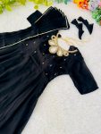 FASHIONABLE BLACK RANGOLI GEORGETTE EMBROIDERY NECK DESIGNER GOWN WITH DUPATTA PARTY WEAR WHOLESALE PRICE ETHNIC GARMENT (12)