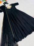 FASHIONABLE BLACK RANGOLI GEORGETTE EMBROIDERY NECK DESIGNER GOWN WITH DUPATTA PARTY WEAR WHOLESALE PRICE ETHNIC GARMENT (12)