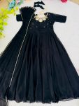 FASHIONABLE BLACK RANGOLI GEORGETTE EMBROIDERY NECK DESIGNER GOWN WITH DUPATTA PARTY WEAR WHOLESALE PRICE ETHNIC GARMENT (12)
