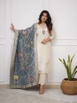 FASHIONABLE CHANDERI SILK CODING SEQUENCE EMBROIDERY WORK TOP BOTTOM WITH DUPATTA PARTY WEAR WHOLESALE PRICE ETHNIC GARMENT (7)