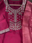 FASHIONABLE CHANDERI SILK EMBROIDREY SEQUENCE WORK TOP BOTTOM WITH DUPATTA PARTY WEAR WHOLESALE PRICE ETHNIC GARMENT (4)