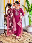 FASHIONABLE CHANDERI SILK EMBROIDREY SEQUENCE WORK TOP BOTTOM WITH DUPATTA PARTY WEAR WHOLESALE PRICE ETHNIC GARMENT (4)