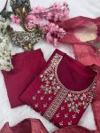FASHIONABLE CHANDERI SILK EMBROIDREY SEQUENCE WORK TOP BOTTOM WITH DUPATTA PARTY WEAR WHOLESALE PRICE ETHNIC GARMENT (4)