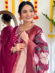 FASHIONABLE CHANDERI SILK EMBROIDREY SEQUENCE WORK TOP BOTTOM WITH DUPATTA PARTY WEAR WHOLESALE PRICE ETHNIC GARMENT (4)
