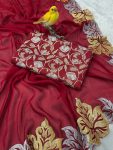 FASHIONABLE CHIFFON EMBROIDERY THREAD WORK SAREE WITH UNSTITCHED BLOUSE PARTY WEAR WHOLESALE PRICE ETHNIC GARMENT (9)