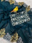 FASHIONABLE CHIFFON EMBROIDERY THREAD WORK SAREE WITH UNSTITCHED BLOUSE PARTY WEAR WHOLESALE PRICE ETHNIC GARMENT (2)